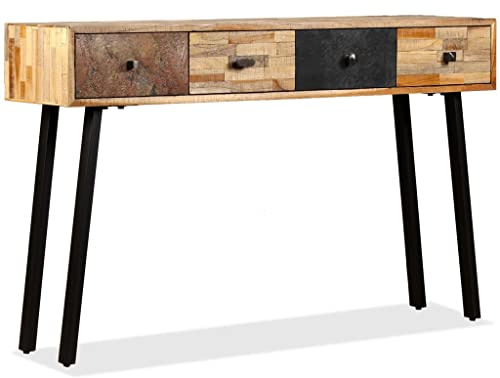 Qnhdfrt Console Table 120x30x76 cm Reclaimed Teak Hallway & Living Room Side Table with 4 Drawers Vintage Industrial Slim Furniture for Small Spaces, Entryway or Bedroom