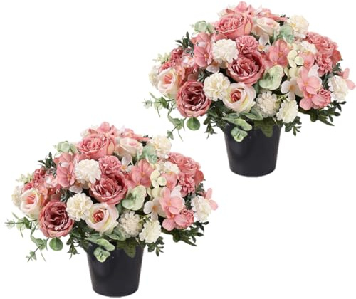 2 mazzi di rose artificiali, peonie finte, fiori di ortensia in seta, resistenti alle intemperie, per funerali, decorazione per la casa, per feste di nozze