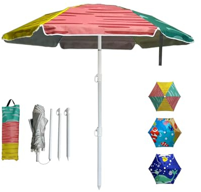 LOTTAFUN 5ft Kids Beach Umbrella for Sand and Water Table - Kids Durable Umbrellas UV 50+ Portable Sun Shade with Sand Anchor & Carry Bag, Children Umbrella Outdoor Folding Umbrella for Beach, Pool