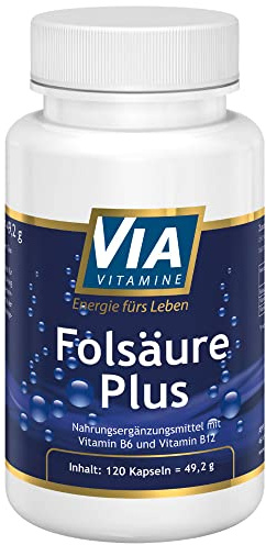 Folsäure Plus 600µg mit Vitamin B6 und Vitamin B12 Kinderwunsch Schwangerschaft Blutbildung Wundheilung Apothekenqualität aus Deutschland120 Kapseln