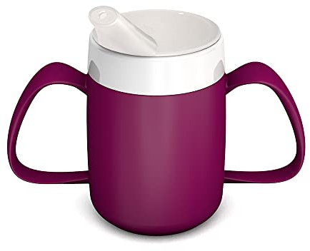 Ornamin 2-Henkel-Becher Pflegebecher mit Schnabelaufsatz für Senioren & Pflegebedarf | brombeer | Trinkbecher | Trinkhilfe | Schnabelbecher | Ergonomischer Becher