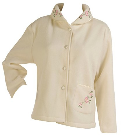 Slenderella Ladies Soft Polar Fleece Button Up Bed Jacket Floral Embroidered Detail House Coat