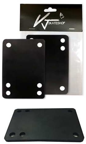 VJ Longboard Skateboard Riser Pads, Rubber, Set of 2, Size 3mm (1/8) 6mm (1/4) 12mm (1/2) 14mm Angle Wedge Riser Pads, Black (3mm)