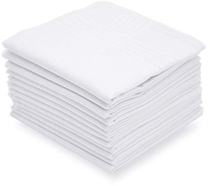 Selected Hanky Men's Handkerchiefs,100% Soft Cotton,White Classic Hankie Pack of 12