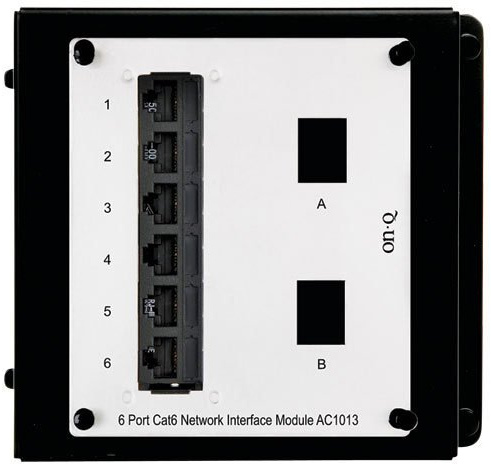 Legrand - OnQ 6 Port Cat 5e Interface Module with RJ45, Keystone Openings Labeled A and B, Ports Labeled 1 Through 6, Black, AC1013