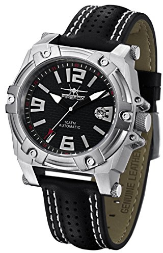 FIREFOX Herren-Armbanduhr 10 ATM wasserdicht analog Automatikuhr Miyota 8215 Lederarmband schwarz 10 ATM wasserdicht FFS510-102a