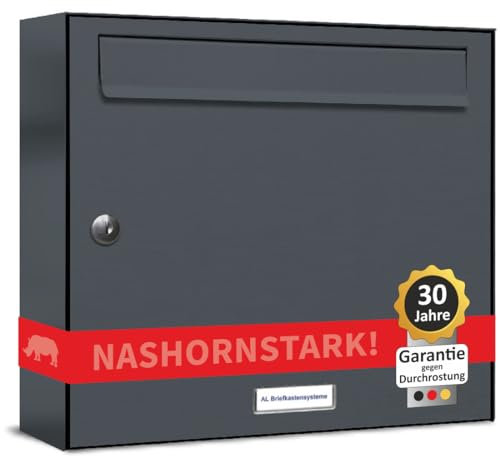 AL Briefkastensysteme 1er Briefkastenanlage Anthrazit Grau RAL 7016, Premium Briefkasten DIN A4, 1 Fach Postkasten modern Aufputz