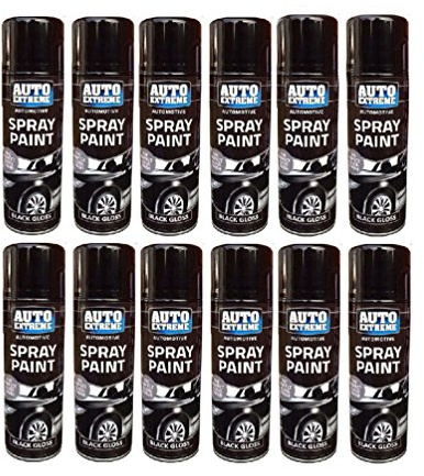 12 X Black Gloss Aerosol Spray Cans 250ml Car Van ETC Auto Extreme Spray Paint