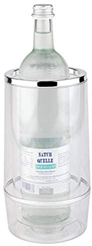 APS Flaschenkühler mit Chromrand, transparenter, doppelwandiger Getränkeflaschen-Kühler, 11,5 x 11,5 cm, Höhe 23 cm