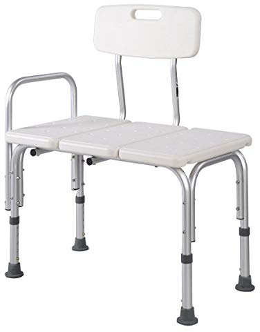 MedMobile® Bathtub Transfer Bench/Bath Chair with Back, Wide SEAT, Adjustable SEAT Height, Sure-GRIPED Legs, Lightweight, Durable, Rust-Resistant Shower Bench