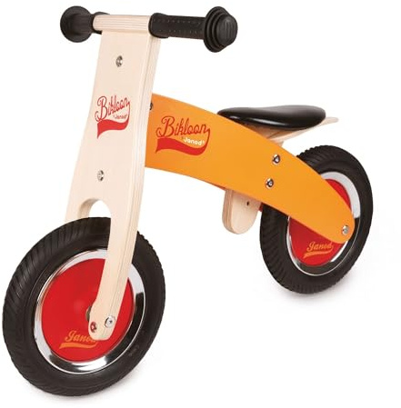 Janod - Little Bikloon la mia Prima Bicicletta (Legno), Senza Pedali, per Acquisire Autonomia e Imparare A Stare in Equilibrio, Colore: Arancione e Rosso - da 2 Anni in su, J03263