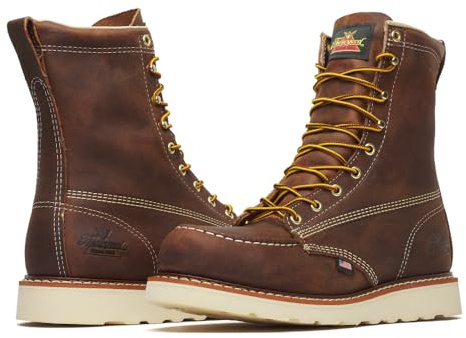Thorogood American Heritage 8” Steel Toe Work Boots for Men - Full-Grain Leather with Moc Toe, Slip-Resistant Wedge Outsole, and Comfort Insole; EH Rated, Trail Crazyhorse - 10 D US