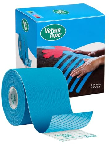 VetkinTape 6 cm - Kinesiologie Tape für Pferde und Hunde - Tier Tape & Sport Tape Pferd - Wasserfest & Hypoallergen - Muskel- und Gelenkunterstützung - Hunde Tape - 5 m - 1 Rolle - Blau