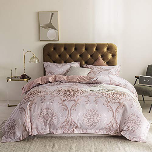 Simple&Opulence Damask Duvet Cover Set King Size, Floral Luxury Reversible Bedding Set, Vintage Flower Bed Linen Sets