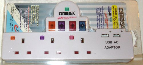 OMEGA SURGE PROTECTOR TWIN USB & 3 WAY ADAPTOR