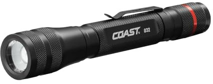 Coast G32 465 Lumen Flashlight with Pure Beam, Twist Focus and Bulls-Eye Spot Beam, Black
