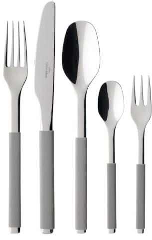 Villeroy & Boch S+ Taupe Couverts de table pour 6 personnes, 30 pièces, Inox, Manche recouvert de silicone gris