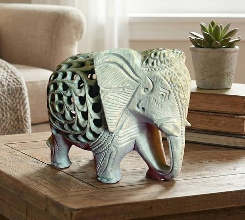 StonKraft Marmor Speckstein geschnitzter Elefant – Baby im Bauch der Mutter Speckstein geschnitzter Elefant – Baby im Bauch der…
