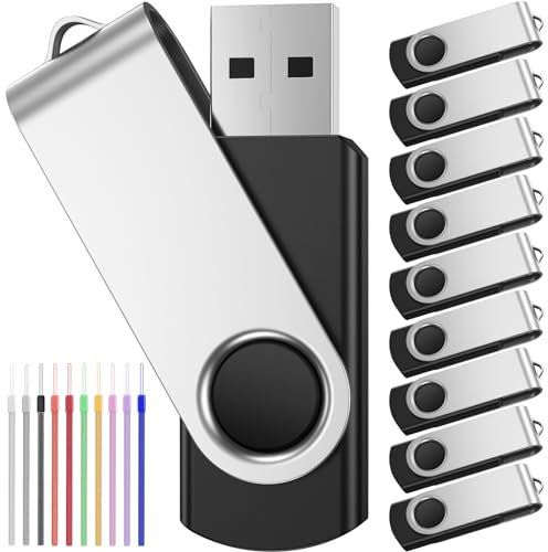 Chiavetta USB 10 pezzi 16 Giga, Pen Drive Girevolecon Luce LED, Penne -USB 16 GBPortatile con Confezione 10 Corda, FEBNISCTE Memoria Flash per Dati Files, Thumb Drive 2.0 16GB Chiave - Nero