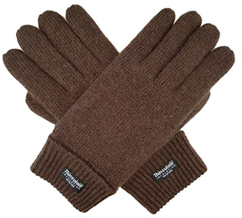 BRUCERIVER Hombres Guantes de punto de lana pura con forro S/M (Brown)