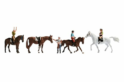 NOCH Reiter und Pferdefiguren Set, Handkoloriert Kunststoff, Spur N 1:160 Ideal für Landleben Szenen