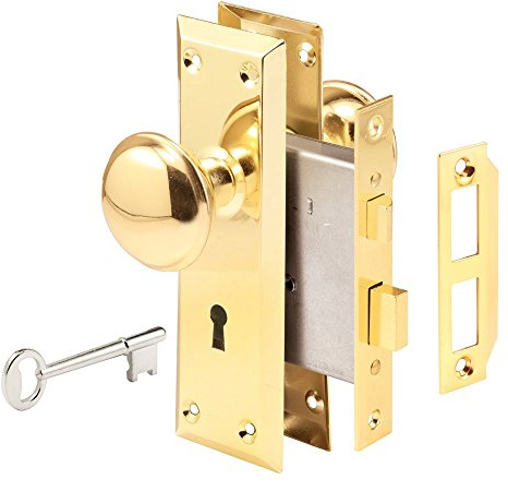 Prime-Line E 2293 Mortise Keyed Lock Set with Polished Brass Knob – Perfect for Replacing Broken Antique Lock Sets and More, Fits 1-3/8 In.-1-3/4 In. Interior Doors, Polished Brass (Single Pack)