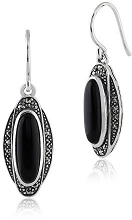 Gemondo Art Déco Oreilles, Argent 3ct & Onyx Noir 0,27 CT Marcassite Art Déco Boucles Oreilles
