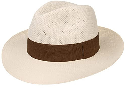 Lipodo Palermo Strohhut Bogarthut aus Papierstroh Damen und Herren Hut mit Ripsband Sonnenhut Natur Strandhut Frühling Sommer Natur L (58-59 cm)