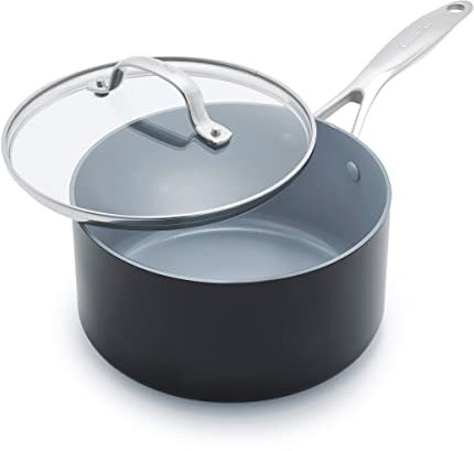 GreenPan Valencia Pro Hard Anodised Healthy Ceramic Non-Stick 20 cm/3.1 Litre Saucepan with Lid, PFAS-Free, Induction, Oven Safe, Grey