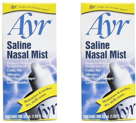 Ayr Saline Nasal Mist Spray 50 mL – Non Medicated Nasal Moisturizer for Dry Nasal Passages Cold and Allergy Relief (Pack of 2)