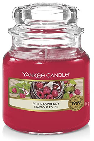 Yankee Candle vela aromática en tarro pequeño, rojo frambuesa, duración de combustión de hasta 30 horas