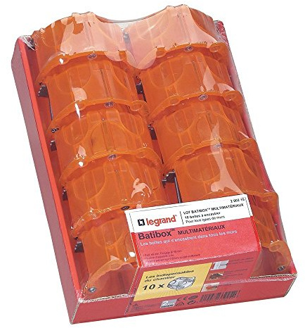 LEGRAND - Boîte Encastrement Batibox Multimatériaux - Rigidité Renforcée - Pour Plâtre, Contreplaqué, Tôle, Brique - Profondeur 40 mm - Diamètre de Perçage 67 mm - 1 Poste - Lot de 10