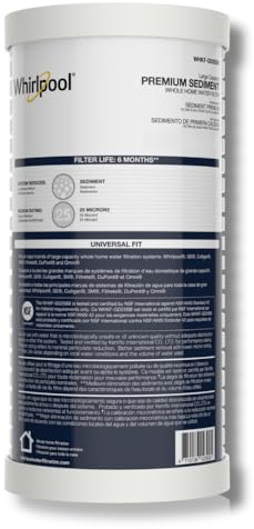 Whirlpool 10 x 4.5 Whole House Large Capacity Sediment Filter WHKF-GD25BB, NSF Certified 25 Micron Filtration, 6-Month Life, Replacement Cartridge Fits Most Home Standard Filter Housings