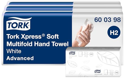 Tork Xpress weiche Multifold-Handtücher Weiß H2, Advanced-Qualität, 2-lagig, Zickzackfalz, saugfähig, 7 × 180 Tücher, 600398