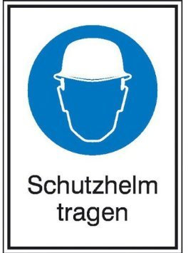 Indigos UG Aufkleber Schutzhelm tragen Gebotsschild Kombischild 26,20 x37,10 cm - selbstklebender Sicherheits Aufkleber für Tür oder Wand - Warnschild für Gebäude, Hotel, Büro, Firma, Haus, Praxis