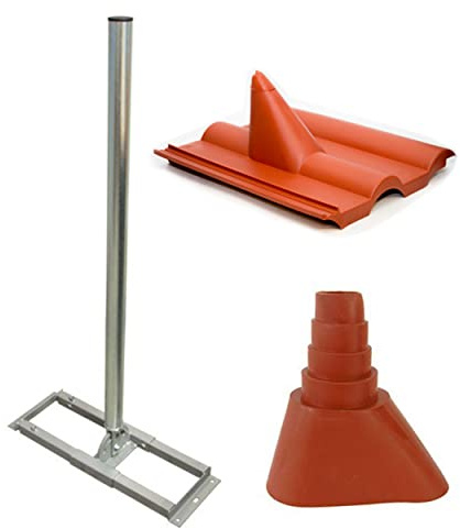 Premium X Profi X100-48 SAT Dachsparrenhalter 100 cm Mast 48 mm Stahl feuerverzinkt Sparren-Halterung für Satelliten-Antenne Satellitenschüssel mit Frankfurter Dachabdeckung Manschette rot