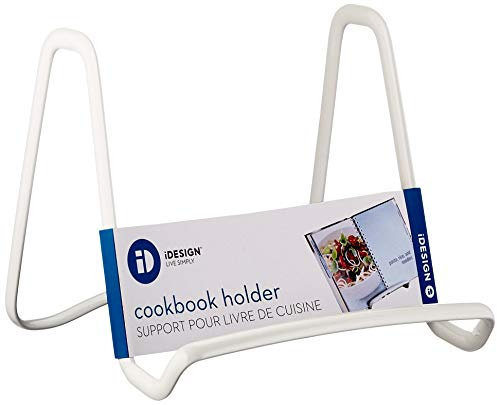 iDesign 59496 Bordsstaffli, metallplatta och kokbokstativ för bord och bänkskivor, snyggt fristående tallriksstativ för kök, vit