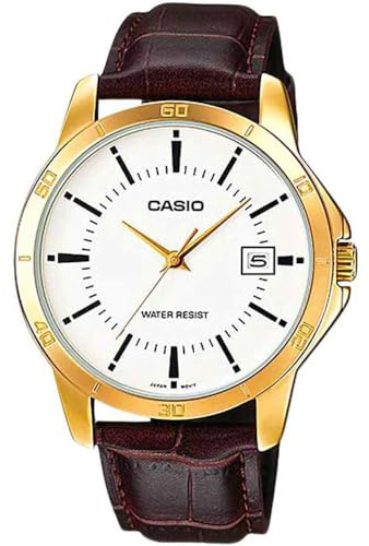 CASIO MTP-V004G-7 - Reloj con Movimiento Cuarzo, para Hombre, Color Blanco y marrón