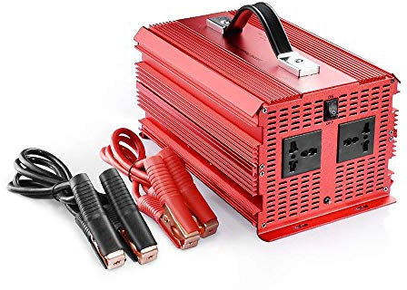 BESTEK Inversor 12v a 220v 2000w Onda Sinusoidal Modificada Transformador de 12V a 220V Pico Potencia 4600w con 2 Enchufes Universal con 4 Pinzas de Cocodrilo para Conexión a la Batería