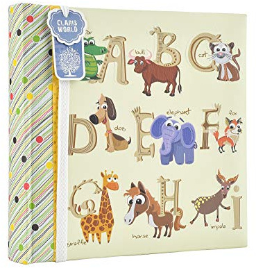 Large Baby Alphabet/Number Gift Slip In Case Photo Album for 200 4 x 6 Inch Photos - Animals Print Design