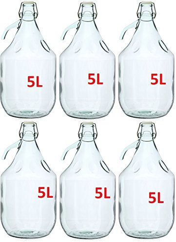 BDG5D - 6 palloncini in vetro, 5 l, con chiusura a nastro, BDG5D