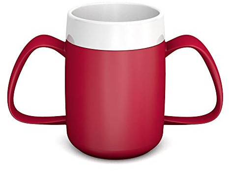 Ornamin Gobelet à Deux Anses avec Intérieur Conique 140 ml Rouge (Modèle 815) / aide à boire, gobelet ergonomique, gobelet réutilisable