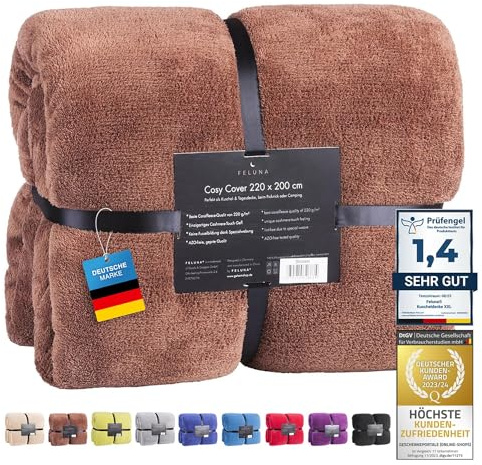 Feluna® Kuscheldecke XXL 220x200 cm, warme Mikrofaser Tagesdecke, Braun | Spendet sofort wohlige Wärme, extrem weicher Kaschmir-Touch, Mikrofaser Wohndecke, kuschelige Sofadecke für 2 Personen