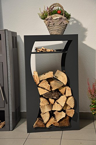Kaminholzregal Innen aus Metall Welle mit Anfeuerholzfach - Anthrazitgrau