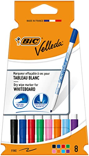 BIC Velleda Whiteboard Marker, in 8 verschiedenen Farben, mit Rundspitze, Strichstärke: 1,5 mm, speziell für Kinder entwickelt
