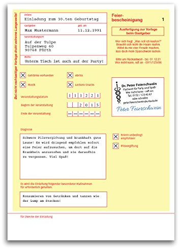 gestaltenlassen.com (20 x) Einladungskarten Geburtstag Krankschreibung Krankmeldung Einladungen