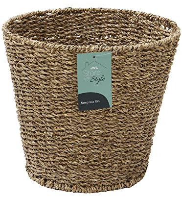 JVL Natural Round Seagrass Waste Paper Basket