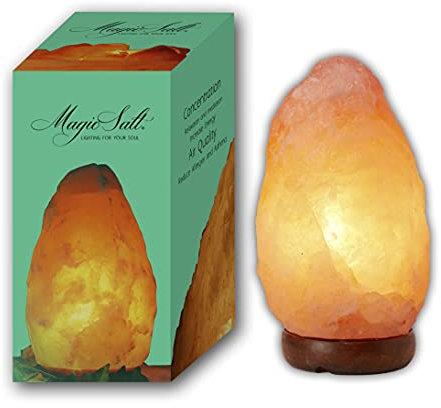 Lampada di cristallo di sale naturale su base in legno, 2-3 kg, provenienza Salt Range Pakistan