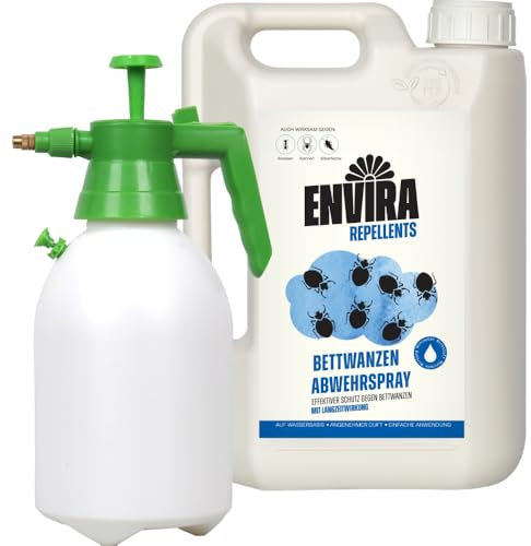 Envira Bettwanzen Abwehrspray 2 Liter + 2L Sprüher - Spray mit Langzeitwirkung gegen Bettwanzen - Mittel gegen Bettwanzen für Wohnung, Hotel, Matratzen & auf Reisen - Bettwanzen loswerden