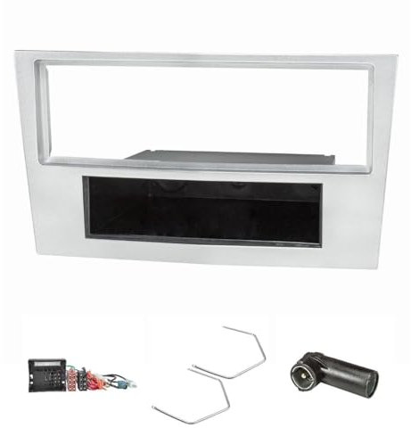 tomzz Audio 2439-091 Juego de panel de radio compatible con Opel Corsa D Astra H Zafira B cromo mate con adaptador quadlock ISO Adaptador de antena Fakra alimentación fantasma DIN ISO soporte de de...